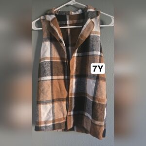Shein Plaid Brown, Tan, Black & White Sleeveless Vest 7 Youth